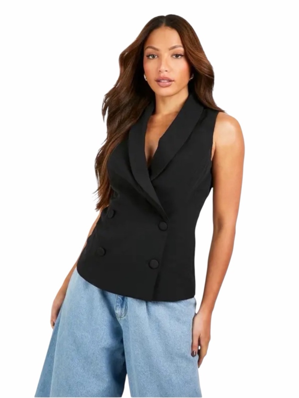 Kal Rieman Sleeveless Double-Breasted Black Vest Blazer